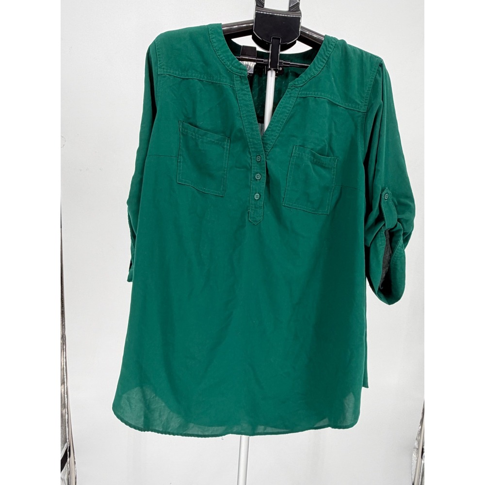 Torrid Harper Tunic Women Size 2 Green Excellent Roll Tab Sleeve Pullover Blouse